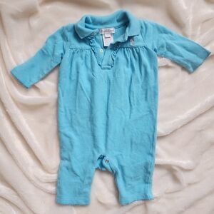 RALPH LAUREN Baby Girl One Piece Polo Overall Baby Blue Size 6M Ruffles